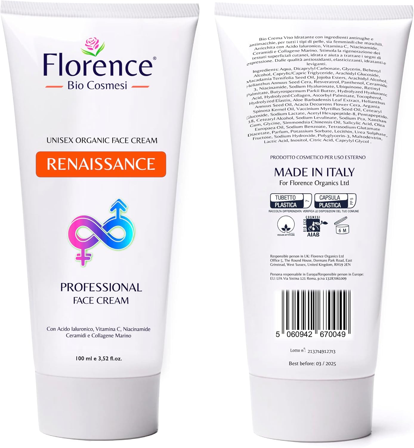 Florence BIO Renaissance anti-aging hidratáló arckrém hialuronsavval és C-vitaminnal 100 ml