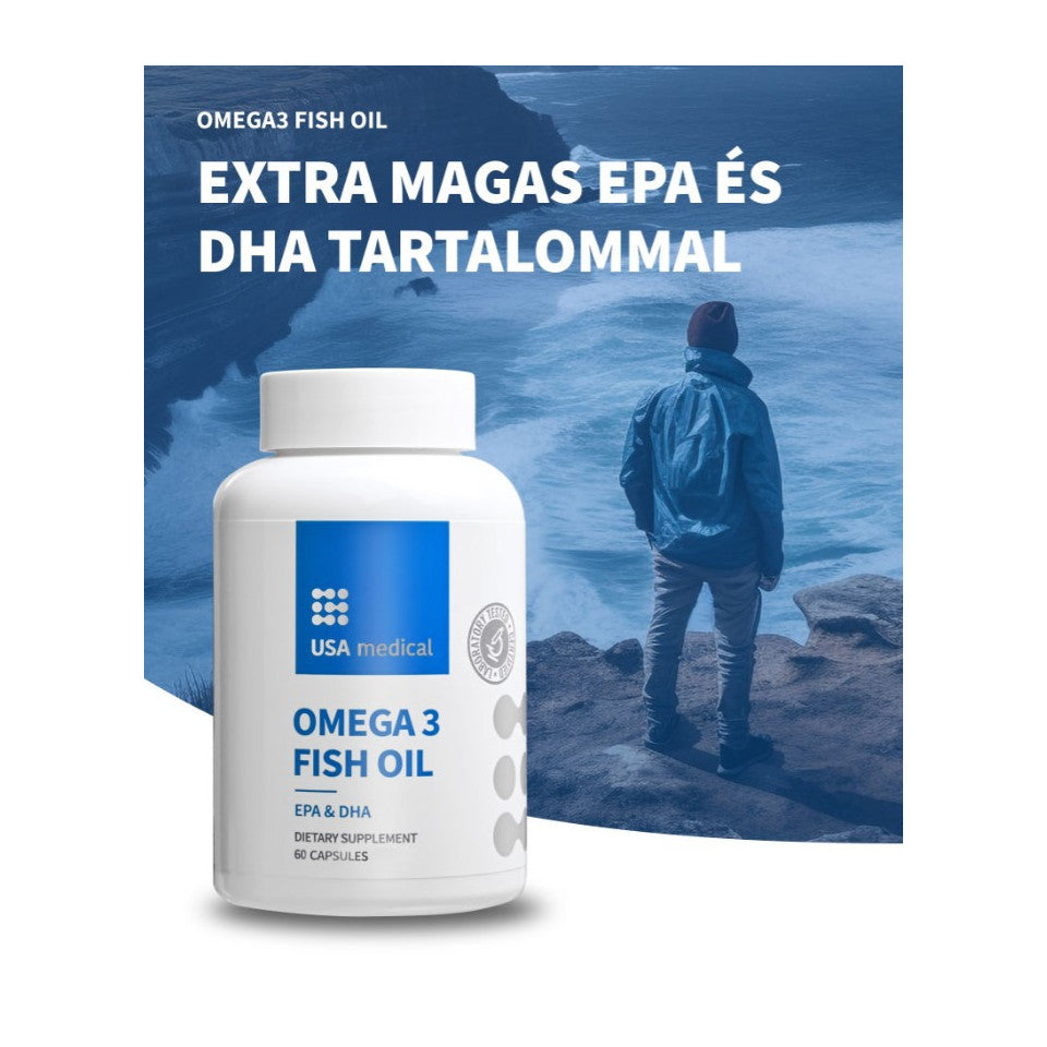 USA Medical Omega 3 Fish Oil Halolaj kapszula magas EPA & DHA tartalommal