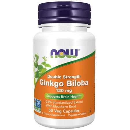 NOW Ginkgo Biloba, Double Strength 120 mg -50 Veg Capsules a memória természetes támogatására